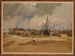 Vorschaubild von Gouache "Schiffsarbeiten im Laboer Hafen"